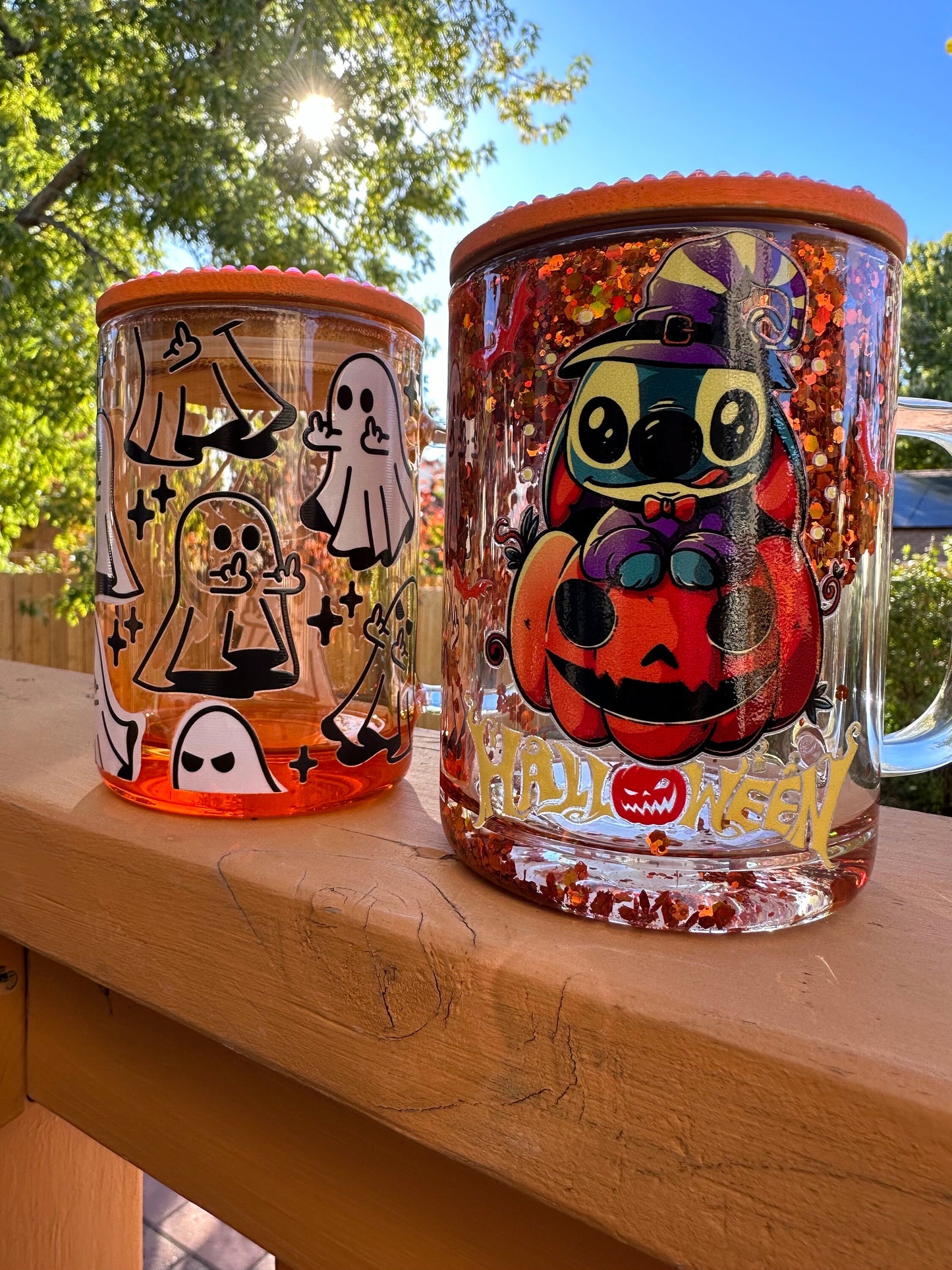 Halloween Spooky Cup, Experiment 626, Stich, Spooky Season Iced Coffee Mug, Glass Cup with Rhinestones, Unique Halloween Gift, Witch