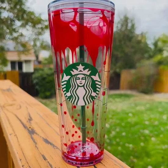 Blood Drip Tumbler, Starbucks Halloween Tumbler, 24 Ounce Snow Globe Tumbler, Red Slime, Starbucks Cup, Halloween Gift, Slime Cup