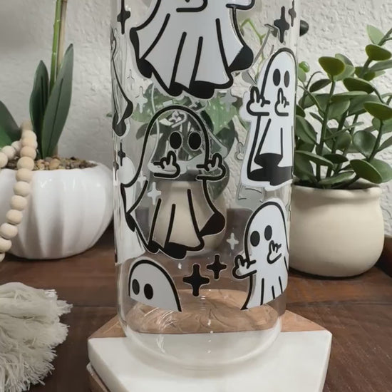 Ghost Middle Finger Cup, Halloween Cup, October Cup, Spooky, Funny, F*** You Ghost, Grumpy, Fall Beer Can, Ghost Iced Coffe Cup, Sassy Ghost