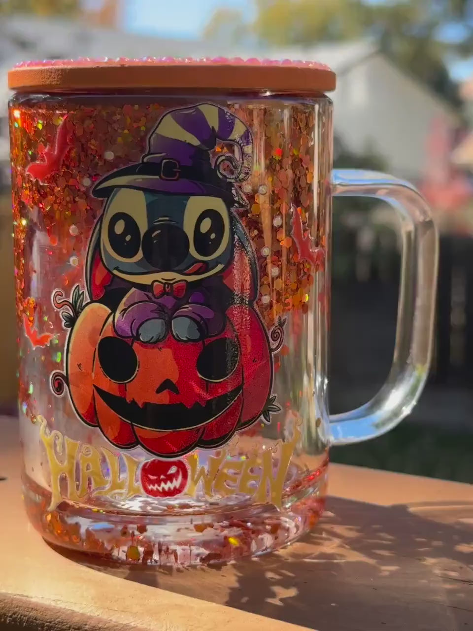Halloween Spooky Cup, Experiment 626, Stich, Spooky Season Iced Coffee Mug, Glass Cup with Rhinestones, Unique Halloween Gift, Witch