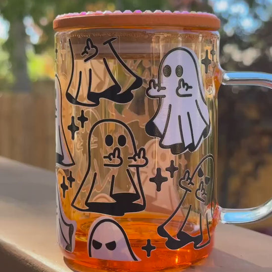 Halloween Spooky Cup, Spooky Season Iced Coffee Mug, Unique Halloween Gift, Ghost, Middle Finger Ghost, Flipping Off Ghost, Funny Halloween