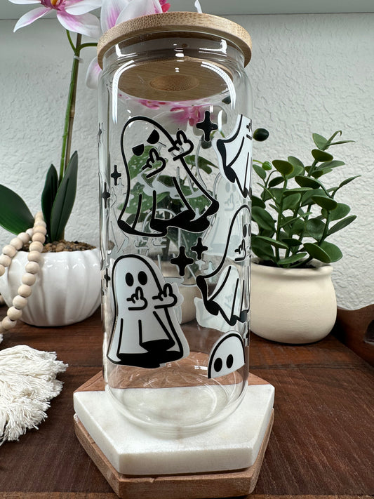 Ghost Middle Finger Cup, Halloween Cup, October Cup, Spooky, Funny, F*** You Ghost, Grumpy, Fall Beer Can, Ghost Iced Coffe Cup, Sassy Ghost